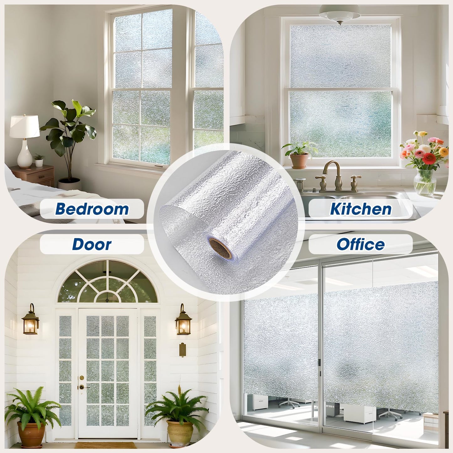 Borskyn Frosted Glass Window Privacy Film with Ice Vein Texture, Static Cling UV Blocking Removable Covering, Decorative Frosting Film for Home Office Bedroom Door, Clear, 23.6 x 157.4 Inches