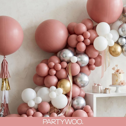 PartyWoo Dusty Pink Balloons 100pcs Different Sizes of 18 12 10 5 Inch Blush Pink Dusty Rose Boho Netural Balloon Arch Kit Garland for Baby Shower Princess Girl Birthday Party Decorations Pink-F01