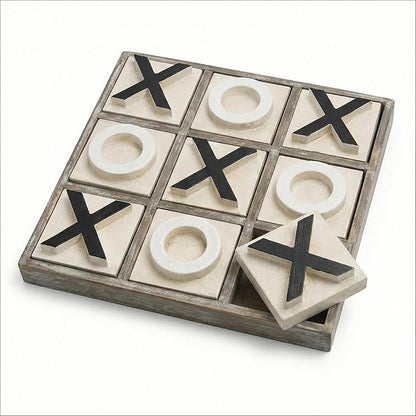 JEVERGN 12.6 Large Wooden Tic Tac Toe Game Rustic Coffee Table Game Wood Farmhouse Tic Tac Toe Board Game Decor Family Games for Adult &amp Kids Washed Brown