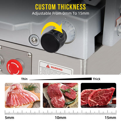 12 Inch Automatic Meat Slicer, Electric Food Slicer with 180W+370W Dual Motor, 0-16mm Adjustable Thickness, Stainless Steel Blade, Commercial Meat Slicer for Home Kitchen