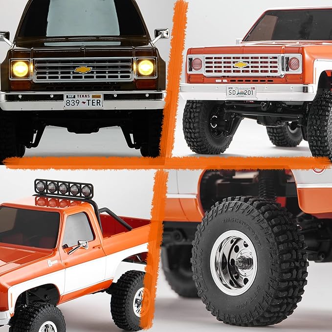 BEEZRC FMS 1/24 RC Crawler Officially Licensed Chevy K5 Blazer RC FCX24 RTR RC Pickup Truck SUV 4WD 2.4GHz 3CH Hobby RC Model 8km/h Mini Car Off-Road Remote Control Car (Orange)