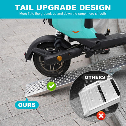 Foldable Aluminum Motorcycle Loading Ramp, 63" L x 8.5" W inches, 1500lbs Load Capacity, Lightweight, Non-Slip, Waterproof, Rust-Proof, Suitable for Trucks, Lawn Mowers, SUVs, Trailers, Set of 2