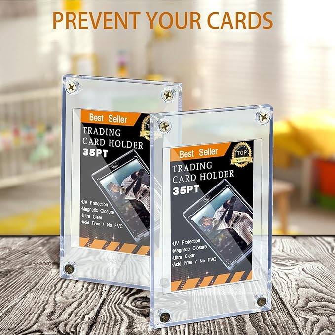 30 Pcs Screw Trading Card Protector with Display Stands Acrylic 35 PT Baseball Card Holder for Football Sports Game Business Display