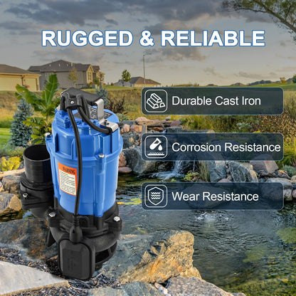 HSZ3.75S HS3.75S 1 HP 115V Automatic Electric Submersible Wastewater Pump with Float Switch Replacement for HS3.75S-62, 61 GPM / 3660 GPH, 3" Straight Male NPT