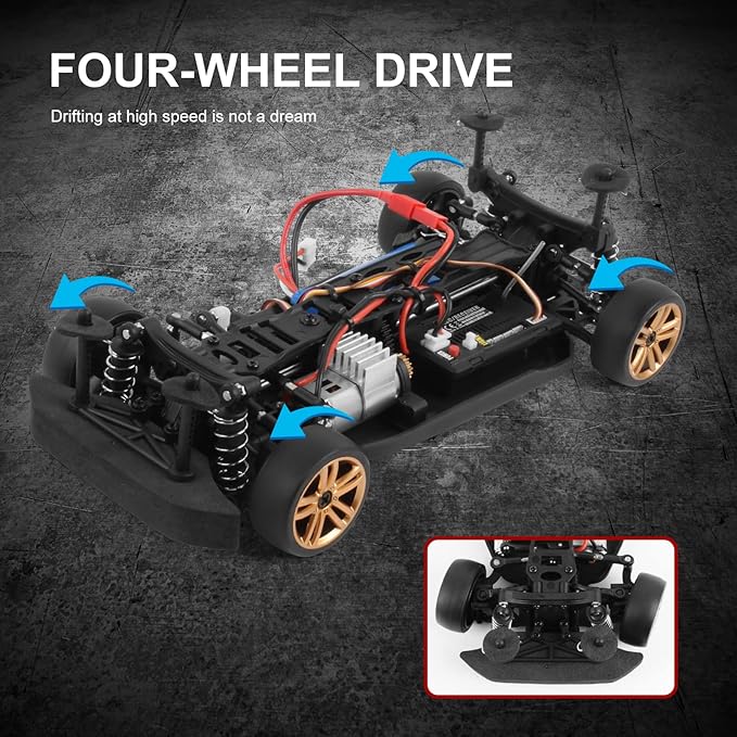 GoolRC RC Drift Car 1:18 Scale 2.4GHz 4WD 30KM/H High Speed Remote Control Racing Car with LED Light Strip and 2 Batteries for Adults