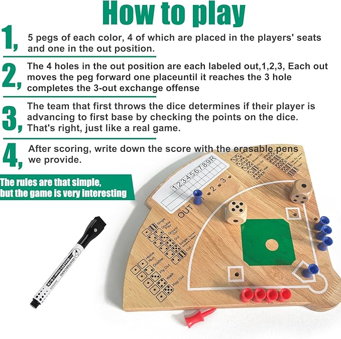 Baseball Board Game Oak Made Leisure Game for Sport Battle Table Game for Family Party Holiday