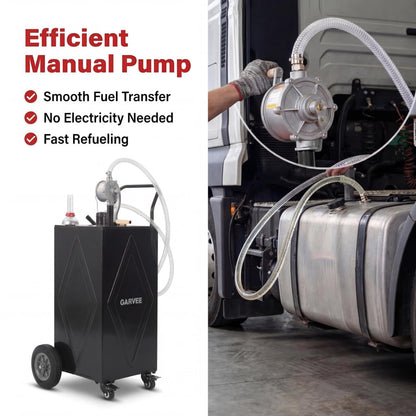 GarveeTech 30 Gallon Fuel Caddy with Manual Pump, Portable Fuel Transfer Tank on Wheels, Heavy Duty Gasoline & Diesel Storage Container for Trucks, Boats, ATVs, Lawn Mowers, Farm Equipment - Black