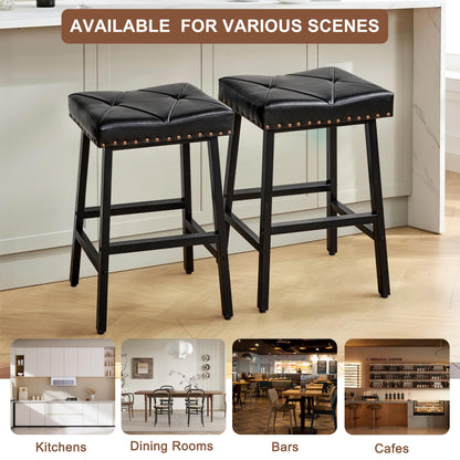 VECELO 25 inch Counter Height Stools for Kitchen Island, 3.3'' Thick PU Upholstered Saddle Seats, Backless Bar Chairs with Metal Base, Black