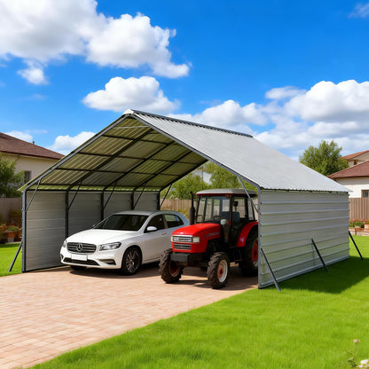 FLOUREE 20x20 FT Metal Carport with Sidewalls, Enclosed 2 Car Carport Canopy, Vertical Roof Metal Car Port for Snow, Rain & Sun, for Trucks, Boats and Outdoor Storage