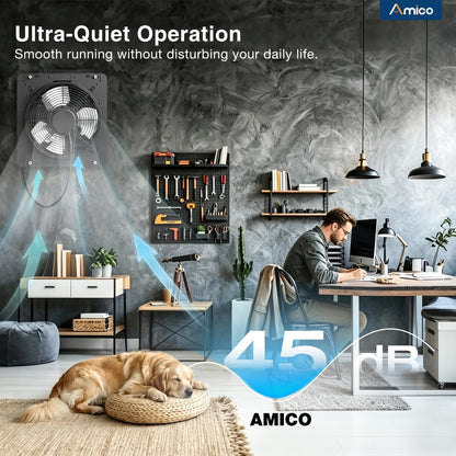 Amico 10" Shutter Exhaust Fan with Thermostat And Humidity Remote Control, 1068 CFM Attic Fan with 8-Speed Auto Adjust, 13W Brushless DC Motor Vent Fan for Greenhouse, Garage, Chicken Coop, Gable Wall