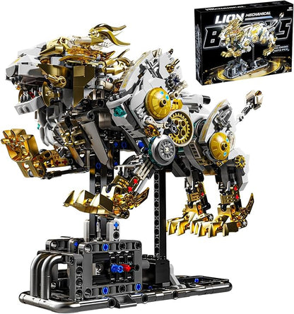 Mechanical Lion Building Block Toy Set Futuristic Mechanical Beast Model with Movable Parts &amp Gears Premium Mechanical Building Kit with Display Stand Ideal Gift for Boys &amp Adults