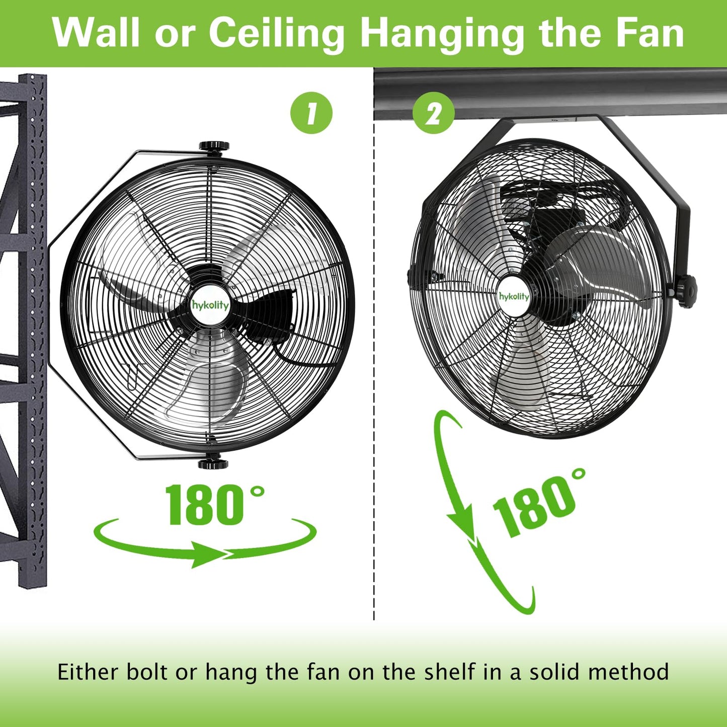 hykolity 4300 CFM 18 inch Industrial Wall Fan, 3-Speeds High Velocity Wall Mount Fan with Sealed Motor, Heavy Duty Metal Barn Fans for Shop, Garage, 2 Pack
