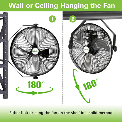 hykolity 4300 CFM 18 inch Industrial Wall Fan, 3-Speeds High Velocity Wall Mount Fan with Sealed Motor, Heavy Duty Metal Barn Fans for Shop, Garage, 2 Pack