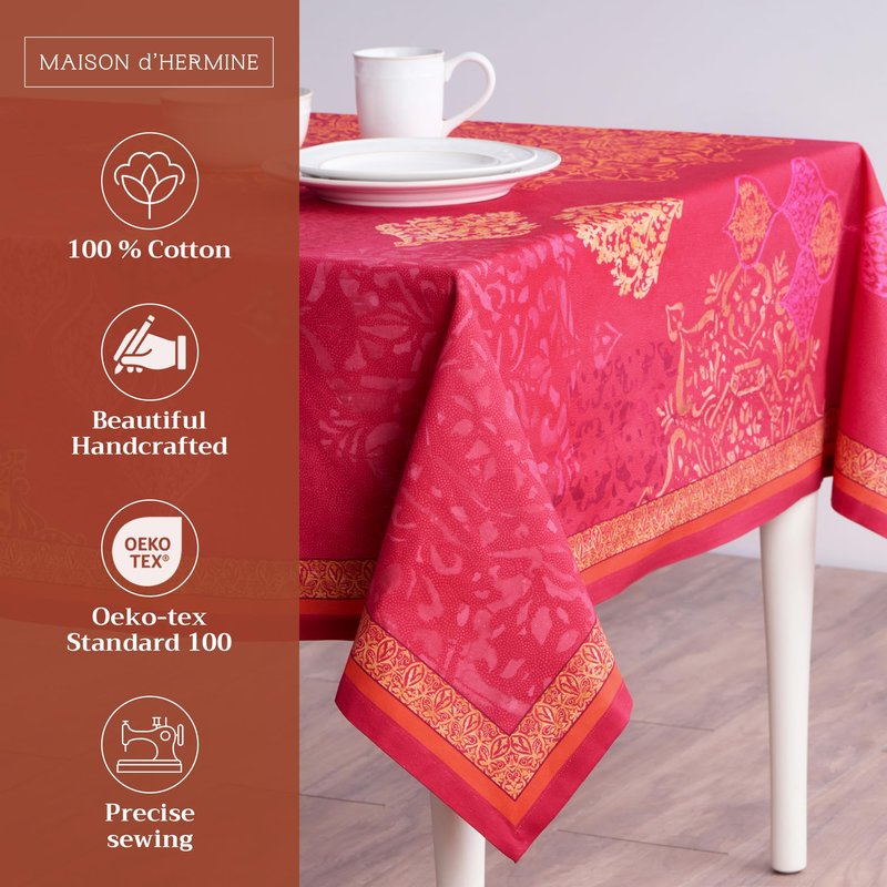 Maison d' Hermine Table Cloth Rectangle Table 100% Cotton 60 x 90 Inches Fall Tablecloth Reusable Everyday Use for Thanksgiving Christmas Decorations Dining Farmhouse Party (Versailles)