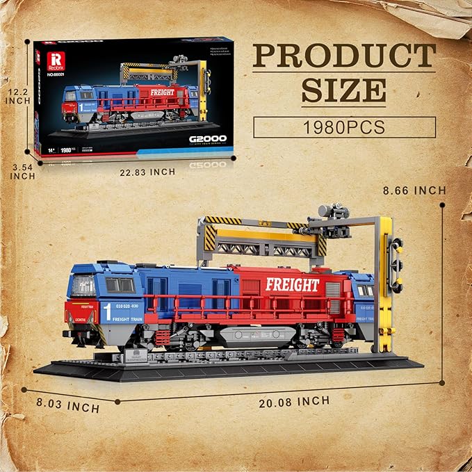 Reobrix Train Building Sets with BaseG2000 Freight TrainLocomotive City Truck Model Kit 66021Model for Adult Car LoversGift Ideas for Girls Boys Home Décor1980 PCS