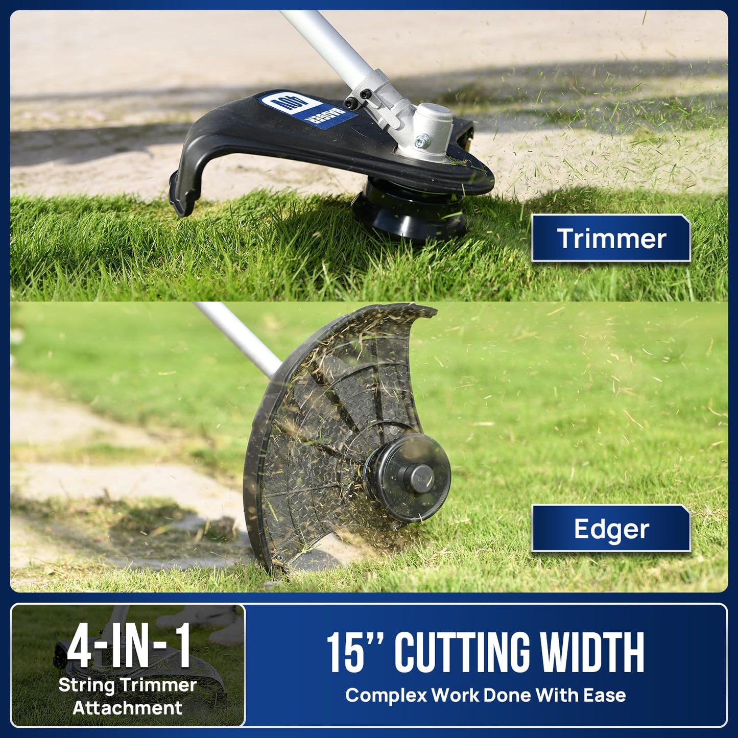 Wild Badger Power 40V Brushless Weed Wacker, String Trimmer/Edger, Hedge Trimmer and Brush Cutter Blade, Pole Saw, Attachment Capable 4-in-1 Multi-Tool Kit with 1 * 40V 4Ah Battery and 1*Charger