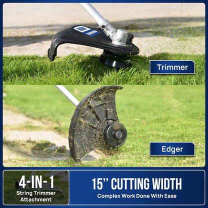 Wild Badger Power 40V Brushless Weed Wacker, String Trimmer/Edger, Hedge Trimmer and Brush Cutter Blade, Pole Saw, Attachment Capable 4-in-1 Multi-Tool Kit with 1 * 40V 4Ah Battery and 1*Charger