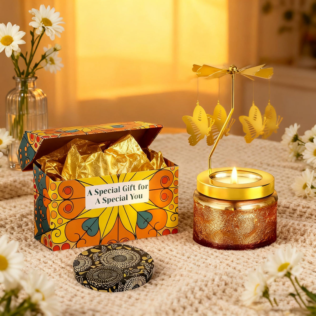 Candle Gifts for Women, Mom, Wife, Girlfriend, Sister, Her, Female Friends, Gift for Women Birthday Unique, Mothers Day Gift, Anniversary Rotating Candles Gifts for Woman (Butterfly)