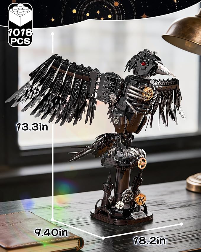 Mechanical Crow Building Block Sets for Adults Compatible with Lego Raven Animal Collection Model Halloween Decor for Home or Office STEM Toys Gift for Teens Boys and Girls 8-14 (1018PCS)