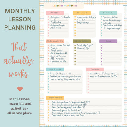 Undated Teacher Planner 8.5 x 11-12 Months & 52 Weeks | Colorful Bookstore Cover | Monthly & Weekly Lesson Plan Book with Stickers, Storage Pocket & Snap-In Bookmark | Classroom Organizer