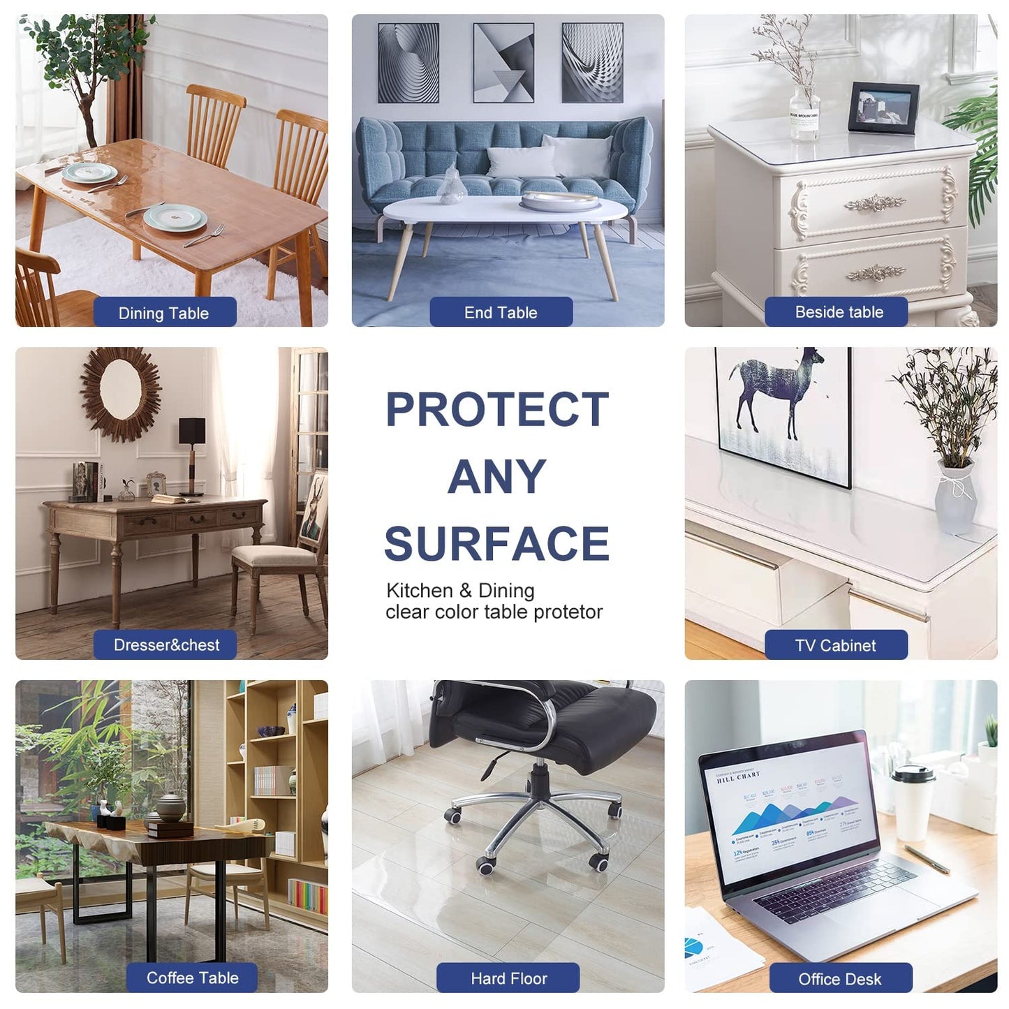1.5mm PVC Clear Table Cover Protector 24x36 Inch Desk Blotter Cover Protector Rectangular Vinyl Desk Pad Plastic Table Cover for Dresser Night Stand Computer Writing Desk Dining Room Tabletop Non-slip