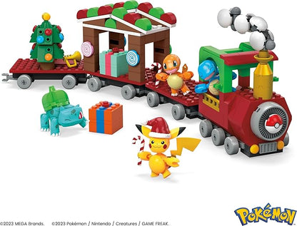 MEGA Pokemon Action Figure Building Toys Holiday Train with 373 Pieces 4 Poseable Characters Gift Idea for Kids