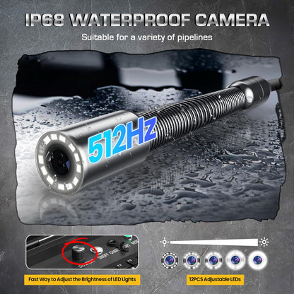 Sewer Camera Self Leveling, 7MM Thicker Pushrod, Keyboard, Distance Counter, 10.1'' Large HD Monitor, Sewer Inspection Camera IP68 with DVR & SD Card Industrial Borescope Snake (164Ft, with Locator)