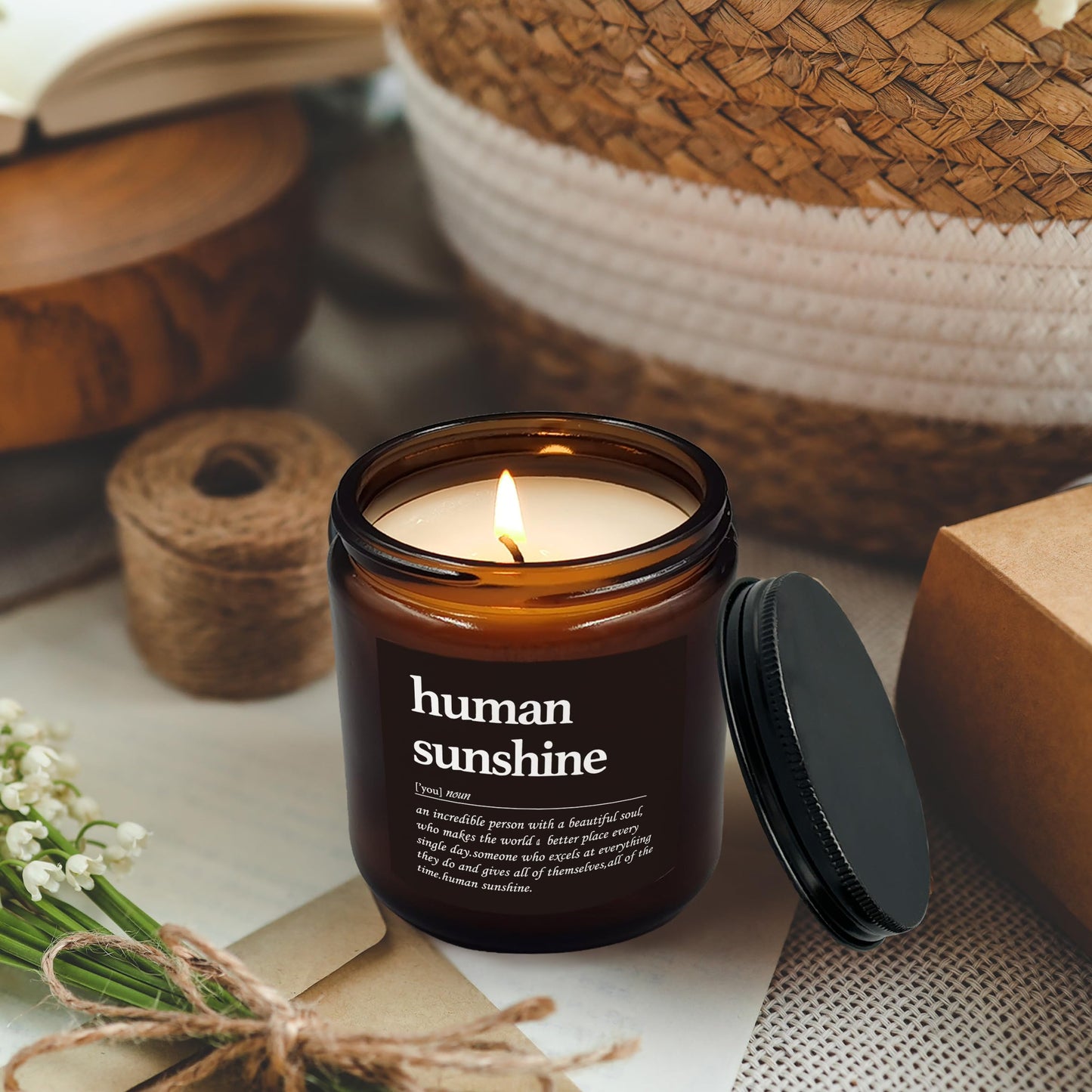 HIWX Human Sunshine Scented Candle - Appreciation Gifts for Teachers, Coworkers - Inspirational Soy Jar Candle Gift Holders - Lavender Scented 8oz