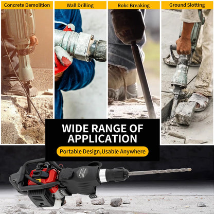 HANBENYTEX 32.6CC 2 Stroke Gas Powered Demolition Jack Hammer,3-in-1 Gasoline Hammer Drilling Machine Breaker Punch Drill Chisels Heavy Duty Gasoline Concrete Breaker Rock Drill for Crushing,Chiseling