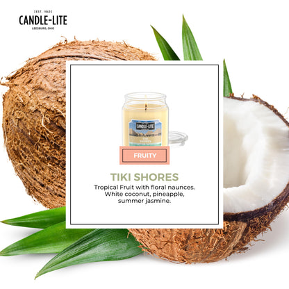 Candle-lite Scented Candles, Tiki Shores, 18 oz Jar, Proudly Poured in The USA, Aromatherapy Candle, Single-Wick with 110 Hours of Burn Time, Perfect for Creating a Refreshing Ambiance