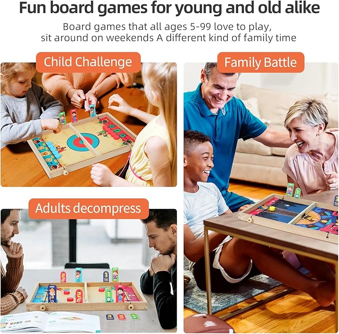 QZMTOY Large Fast Sling Puck Game Air Hocky Table Game Bowling Games -10 in 1 Family Games for Boys GirlsTeensAdultsWooden Hockey Board Game for 3+ Years Old Kids