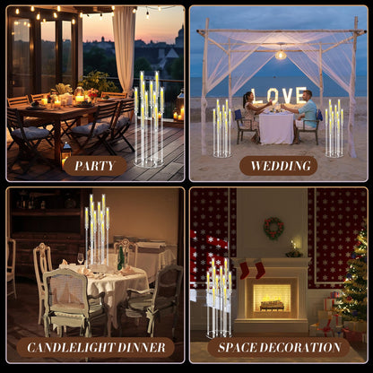 Tandefio 4 Pcs 10 Arm Wedding Acrylic Candelabra Table Centerpieces with 40 LED Candle 46.5'' Tall Floor Candlestick Clear Metal Candle Holder with Lampshade for Ceremony Easter Birthday Anniversaries