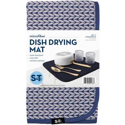 S&T INC. Dish Drying Mat, 16” x 18”, Absorbent Microfiber Kitchen Counter Mat, Dish Drying Pad for Dishes, Utensils, Pots and Pans, Large, Blue Stockinette