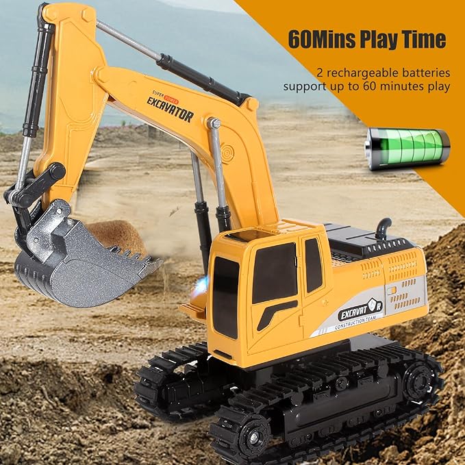 Remote Control Excavator Toys for Boys RC Excavator Toy for Boys 3 4 5 6 7 8 Year Old Kids Christmas Birthday GiftRC Digger Truck Construction Vehicles with Metal Shovel &amp Light