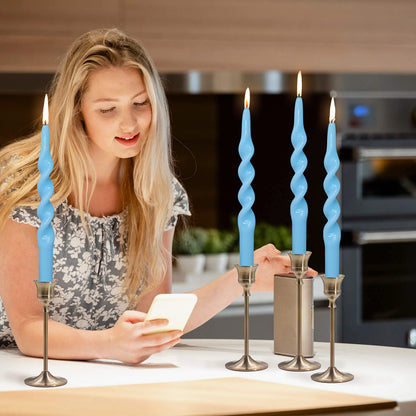 Taper Candles Blue Spiral Candlesticks 4 PCS Handmade Twisted Candle for Dinner Household Wedding Party Home Décor Candlesticks