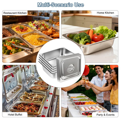 Botyboty 4 Pack 1/2 Half Size Hotel Pans 4 Inch Deep with Lids, Stainless Steel Steam Table Pan Half Size with Lids, Commercial Food Pans for Hotel, Home, Restaurant, Catering, Buffet Pan