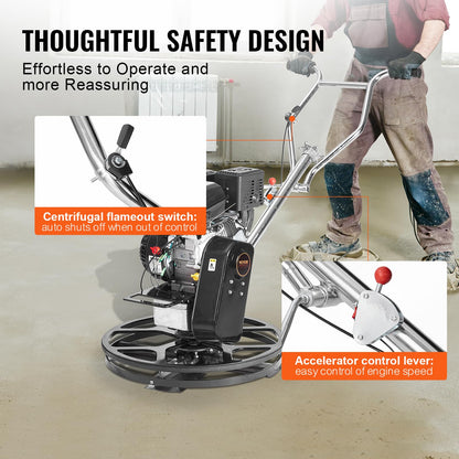 VEVOR Power Trowel 24 inch, 6HP Gas-Powered Smooth Concrete with Float Pan, Heavy Duty Commercial Screed Concrete Cement with Finishing Blade