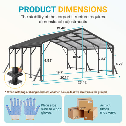Fansafurn 20' x 20' Carport, Metal Carport with Updated Roof & Enhanced Base, Heavy Duty Canopy Carports Garage, Vertaile for Car, Truck, Boat, Tractors, Party, Grey