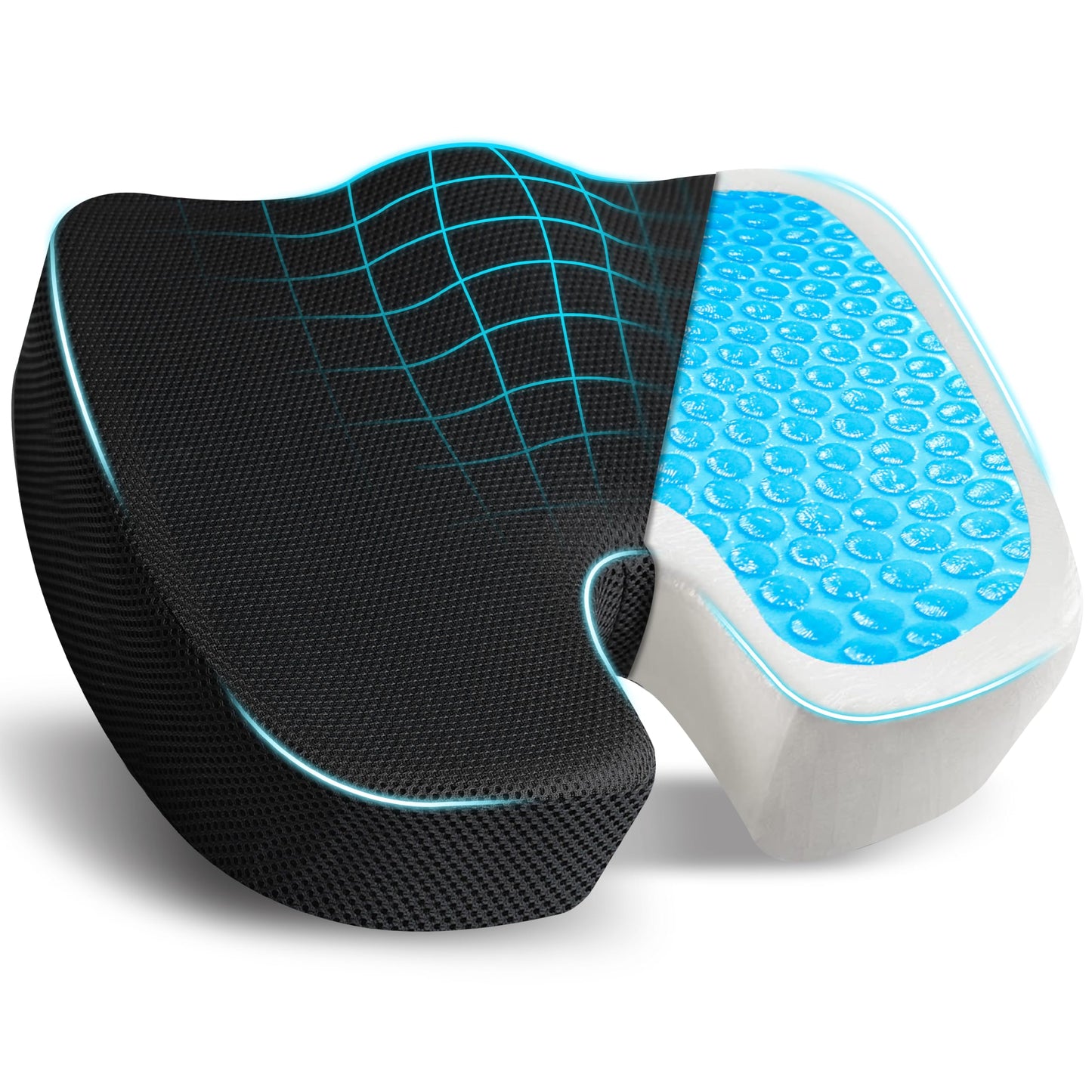 EcoNour Gel Seat Cushion – Office Chair Cushions for Sciatica & Tailbone Pain Relief – Coccyx Memory Foam Desk Chair Support & Car Seat Cushion – Back Pain Relief Pillow for Long Sitting