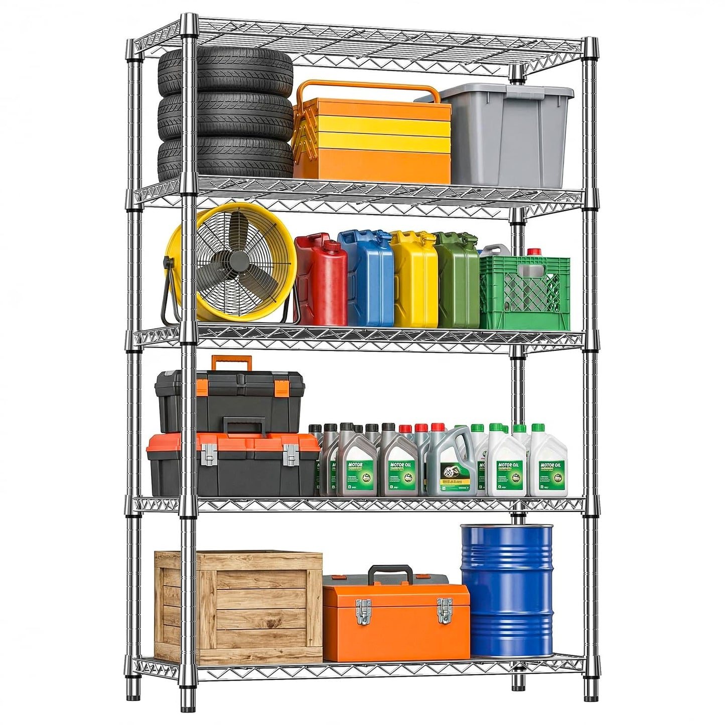 IZEUK 5-Tier Metal Storage Shelving Unit, Heavy Duty Chrome Wire Rack, Adjustable Shelves, 1750 lbs, 17.7" D x 47.2" W x 72.3" H, Garage Storage, Kitchen Pantry Organizer, Basement & Laundry Shelf