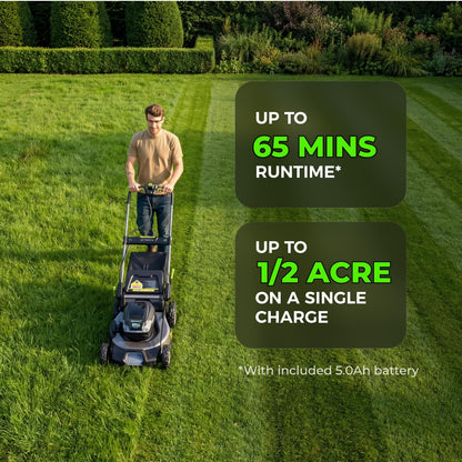 NovorikX 60V 5Ah Self-Propelled Electric Cordless Lawn Mower with 5.0Ah Battery 21-Inch, Brushless Mower for Large Yards, LED Headlight, Rapid Charger 3-in-1 Versatility Obsidian Series