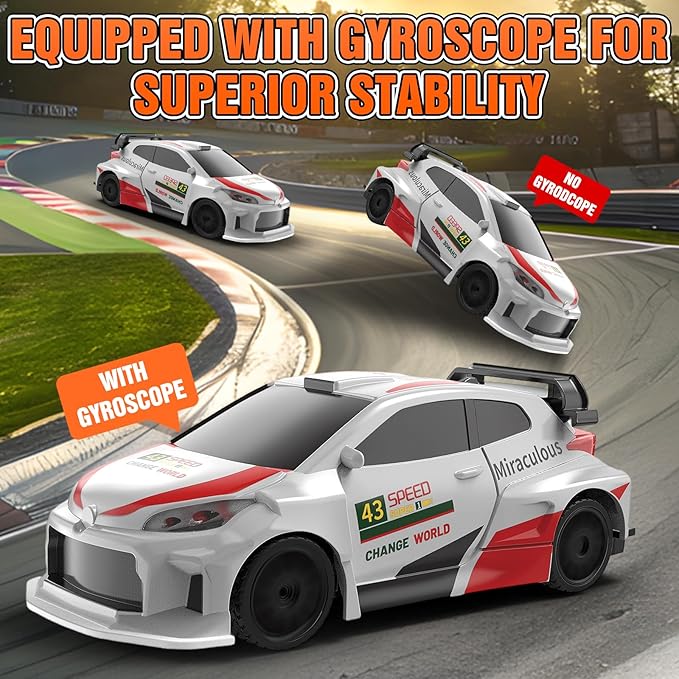 RC Drift car 1/43 Mini Rc Drift car with Gyroscope 2.4GHz Full Proportional Remote control Cars 4WD High Speed Racing with Lights Racing Tires Model Cars Gift for Adults Kids Boys Girls
