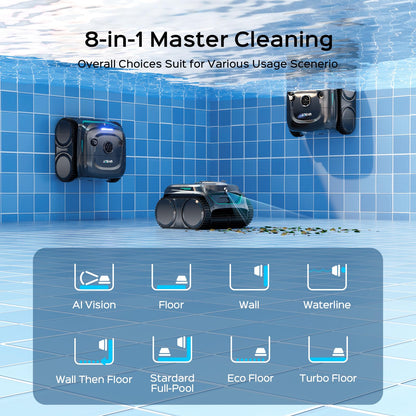 (2026 Upgrade) WYBOT C2 Vision AI Camera Pool Vacuum for Inground Pools,Floor to Waterline Cleaning Cordless Robotic Pool Cleaner with Ultra-fine Filtration, Powerful Suction, Smart Path, Glossy Black
