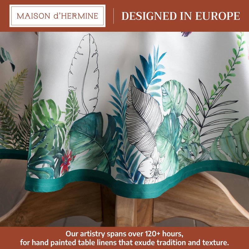 Maison d' Hermine Table Cloth Round Table 100% Cotton 63 Round Inches Tablecloth Reusable Decorative for Dining Kitchen Room Farmhouse Home Gifts for Mothers Day Spring Summer - Tropiques