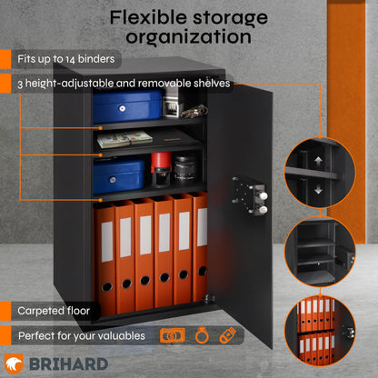 Brihard Business XXL Key Lock Safe 28.74"H x 15.75"W x 14.17"D with Fireproof A4 Bag, Large Office Safe 3.6 Cubic Feet for Documents A4 with 3 Height-Adjustable Shelves for Money & Jewelry