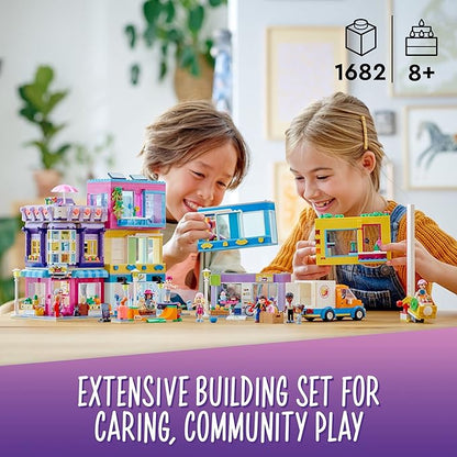 LEGO Friends Main Street Building Heartlake City Café &amp Hair Salon 41704 Modular Building Toy Doll House for Pretend Play Fun with Shops Hair Salon and Mini Dolls Gift Idea for Kids Girls Boys