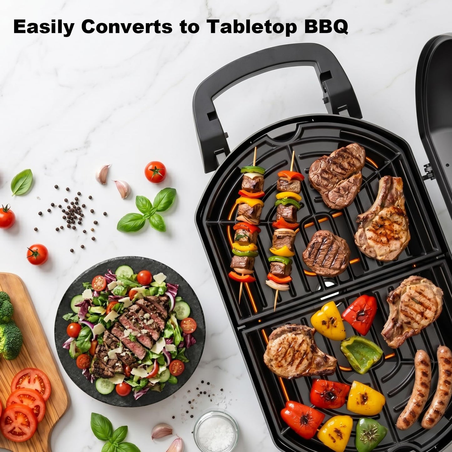 THERMORA Electric Grill Outdoor Grill, 1500W Power, 277 Sq.In Cooking Area, Removable Wheeled Cart Style, Indoor/Outdoor Eletric Grill, Nonstick Grill Grate, Built-In Thermometer BBQ Grill