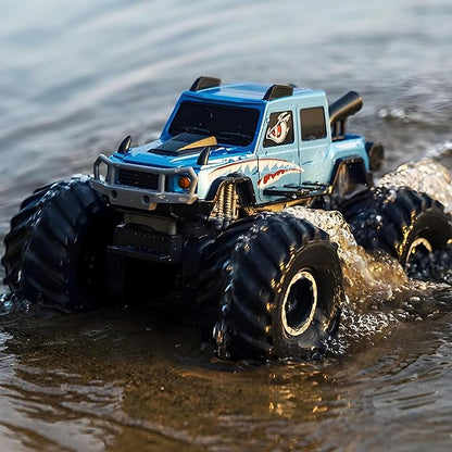 HENGI Amphibious Remote Control Car RC Monster Truck 2.4GHZ 1:16 Waterproof All-Terrain Off-Road RC Cars Toys Pool Toys Gifts for Boys and Girls Age 8-12 (Blue)