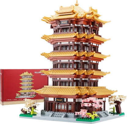 Chinese House Asian Architecture Micro Building Blocks Yellow Crane Tower for Adults - Decorative DIY Gift for Age of 14+