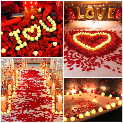 3000Pcs Red Rose Petals with 36Pcs LED Tea Lights Candles, Romantic Gifts for Her, Special Night, Date Night Ideas, Wedding, Anniversary, Proposal